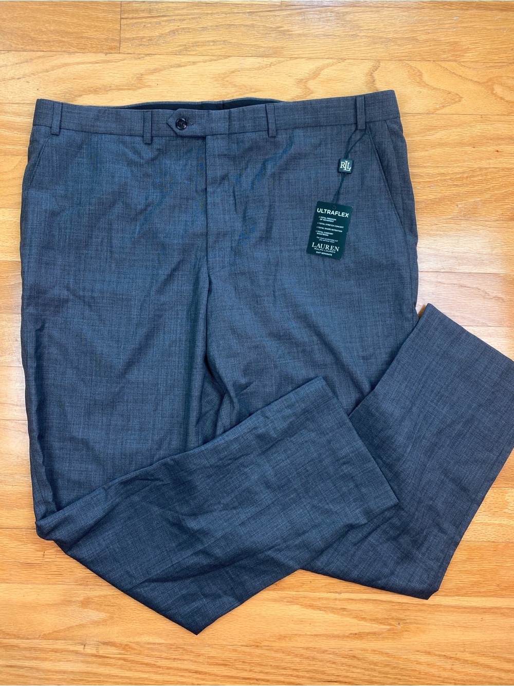 New $175 Ralph Lauren Mens Edgewood Grey Classic Wool Ultra-flex Pants 40x32